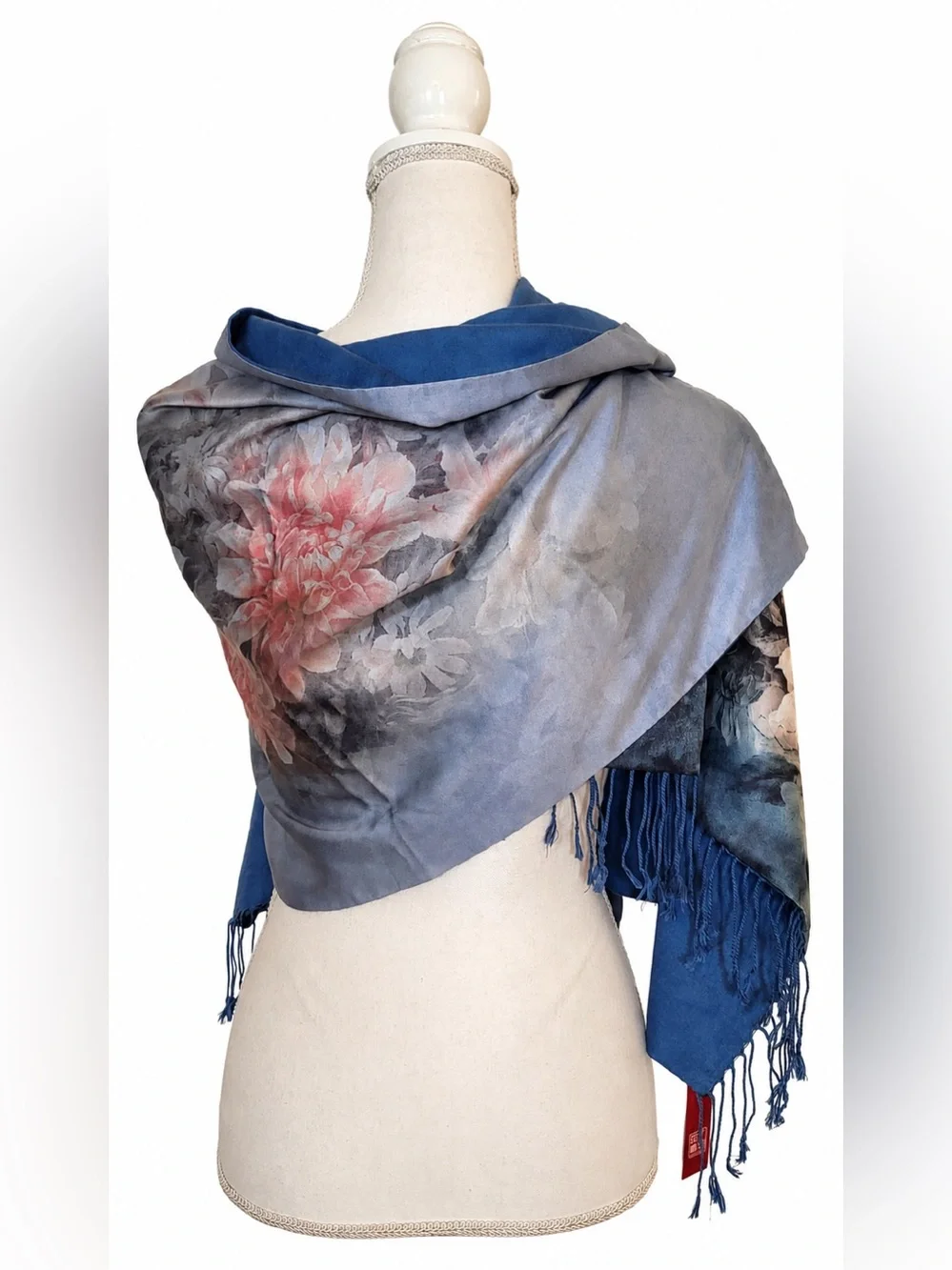 Story of Shanghai 100% Natural Mulberry Silk Floral Fringe Scarf Wrap OS NWT